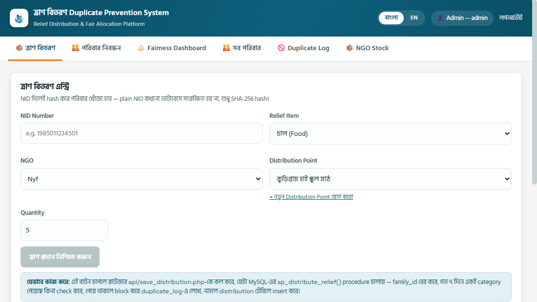 ReliefX distribution entry preview